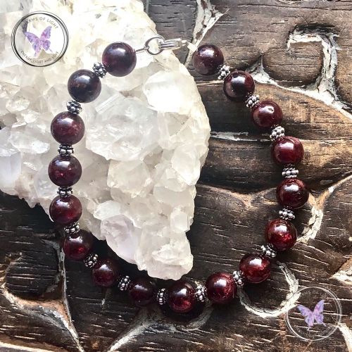 Garnet Bracelet With Silver Beads